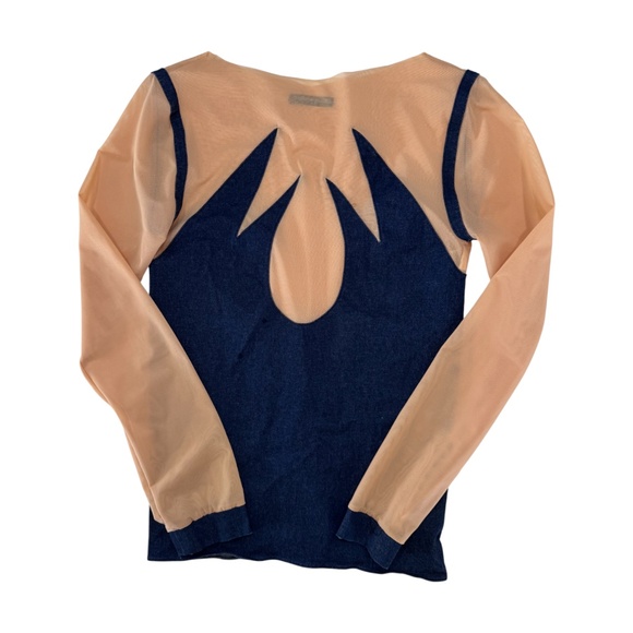 DELPHINE MURAT - VINTAGE FW 2008 - LONG SLEEVELESS -TOP DENIM /TULLE - NUDE/BLUE - Picture 2 of 4